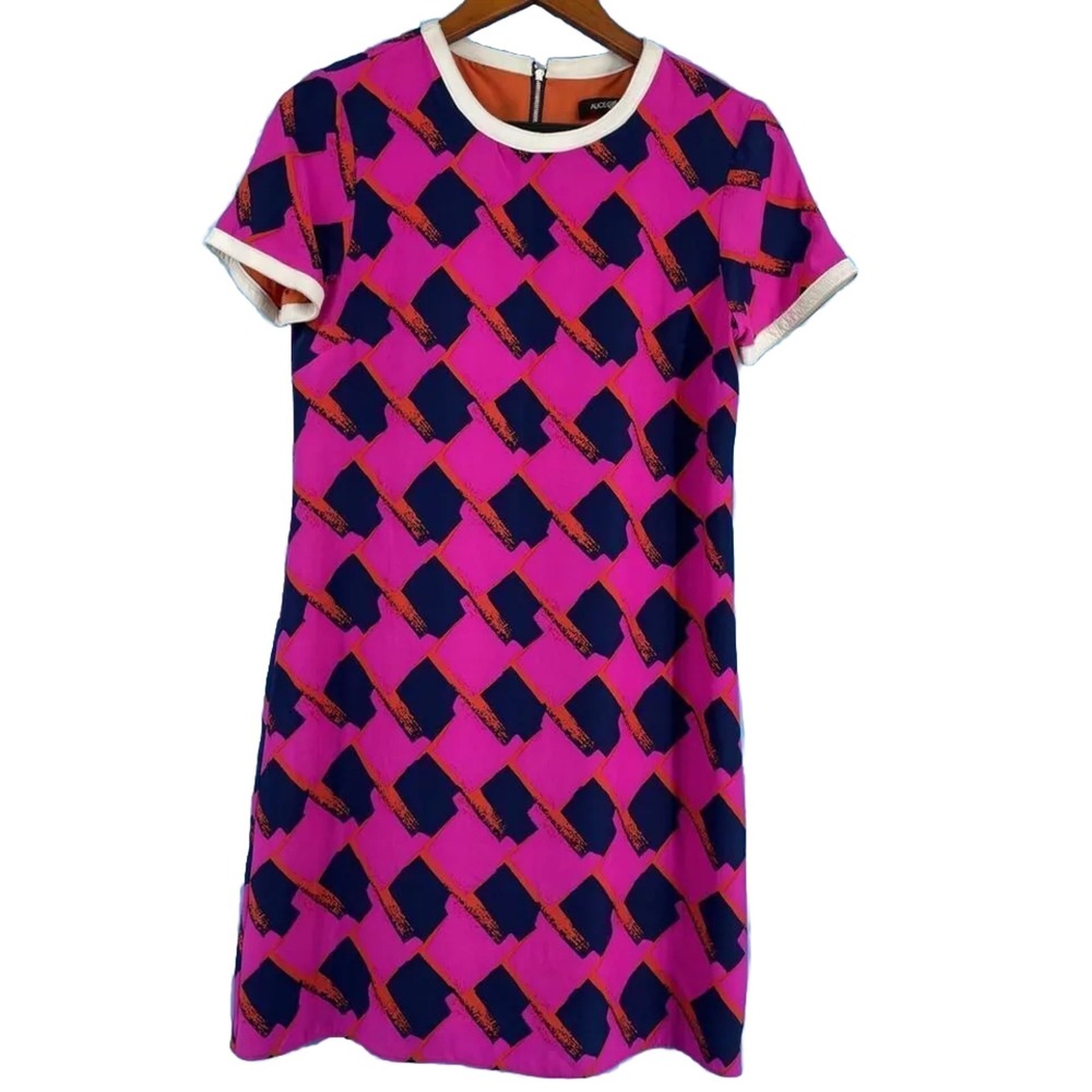 Alice & Trixie Dress Sz XS Silk Leather Trim Twee 60s 70s Festival Groovy Funky